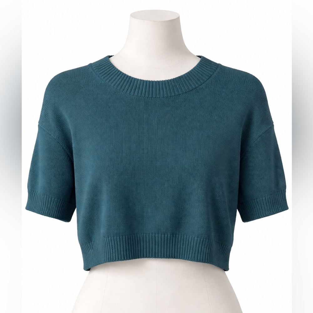 NWT Banana Republic Teal Crew Neck Cropped Sweater Size Medium